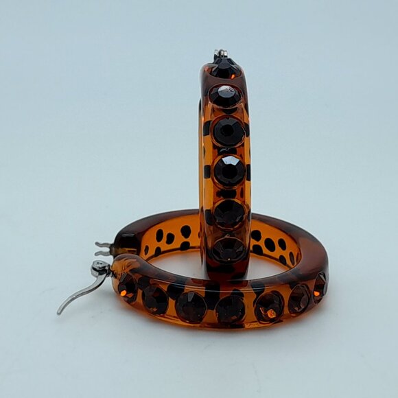 chunky style brown blakdot Acrylic 1.5 Hoop smoked topaz color Fashion Earrings - Picture 3 of 4